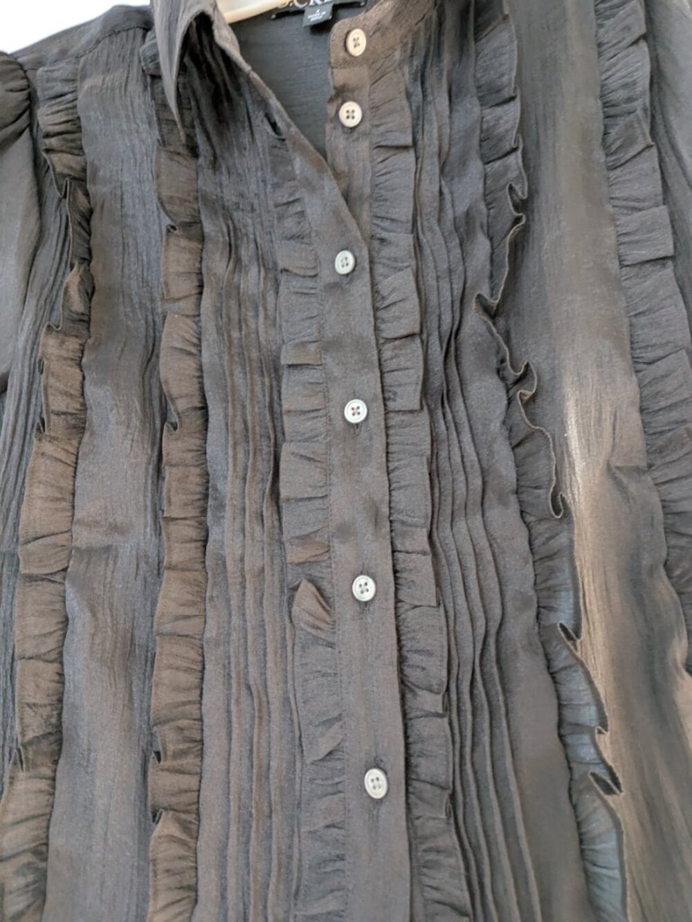 J. Crew Sheer Ruffle-trim Button-up Top sz 2 - Picture 3 of 4